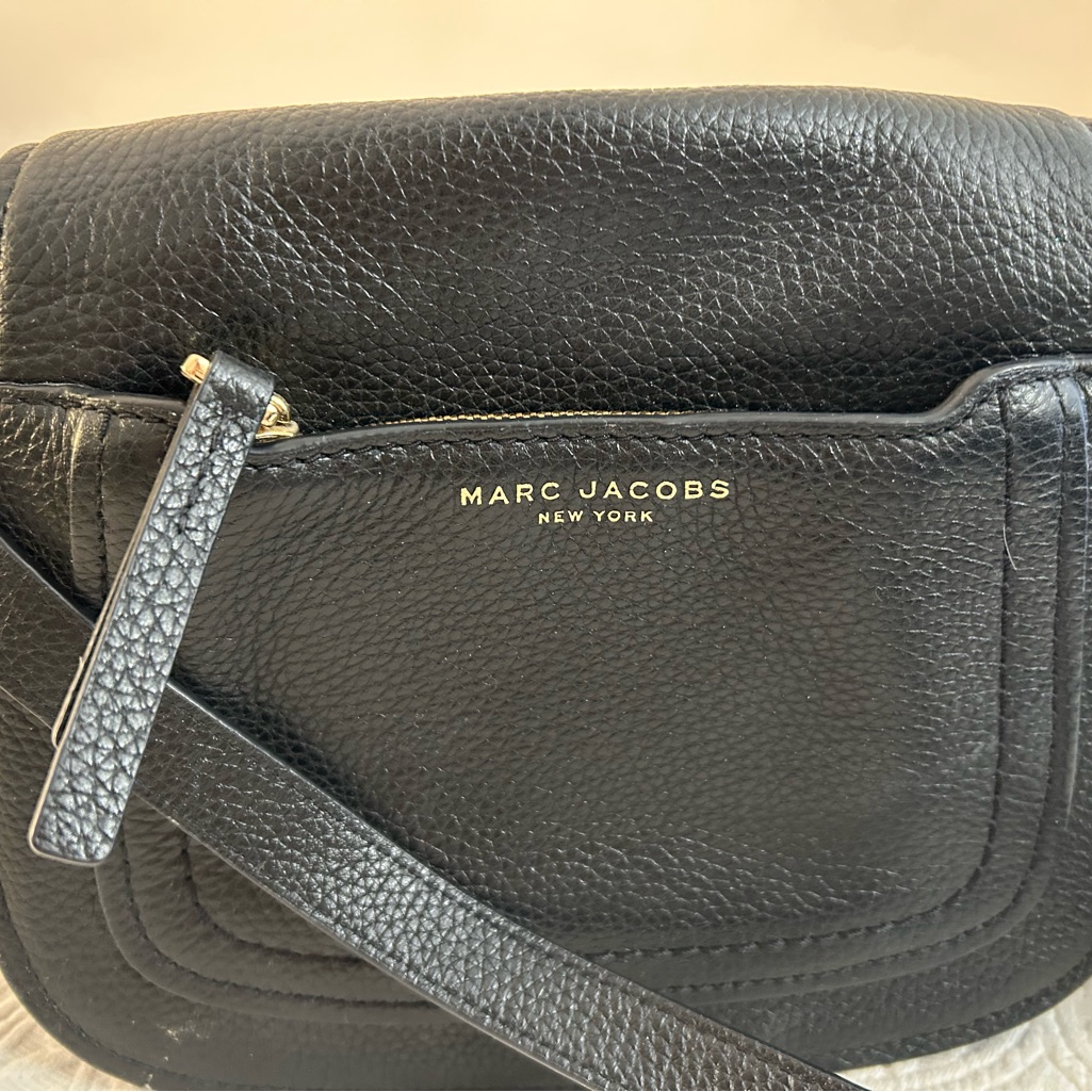 Marc Jacobs Empire City Black Pebbled Leather Crossbody With Gold Logo